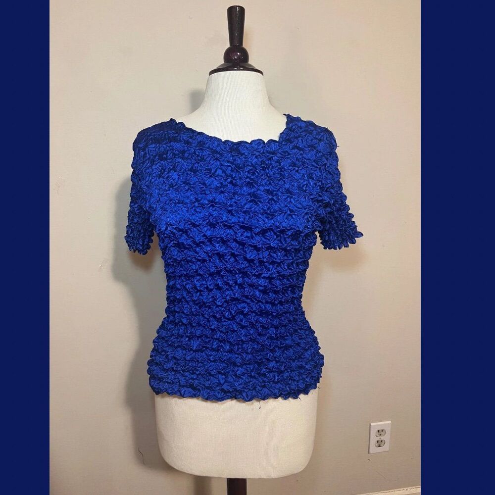 Y2K Textured Ruched Blue Top
